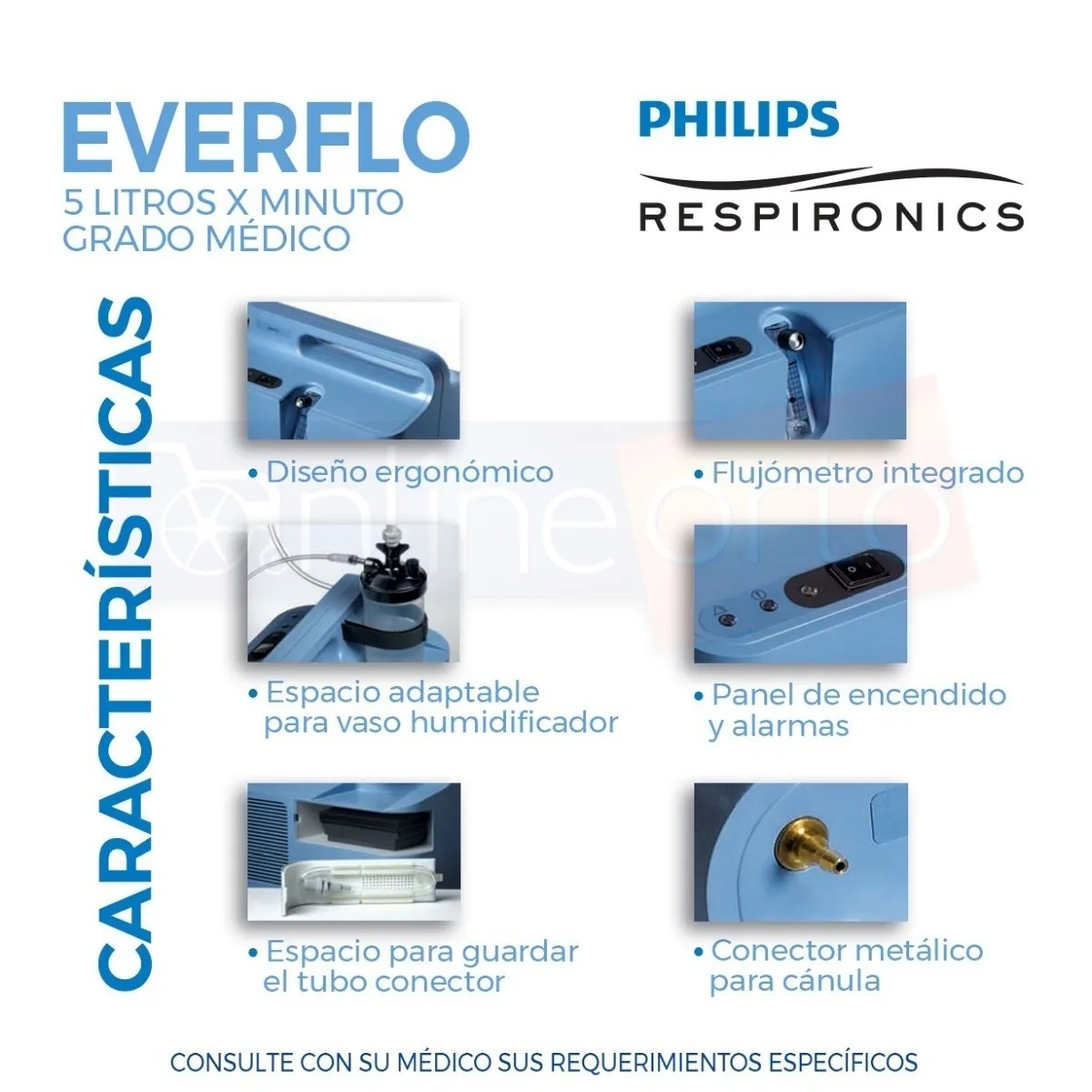 CONCENTRADOR DE OXÍGENO 5LTS PHILIPS RESPIRONICS + OXIMETRO