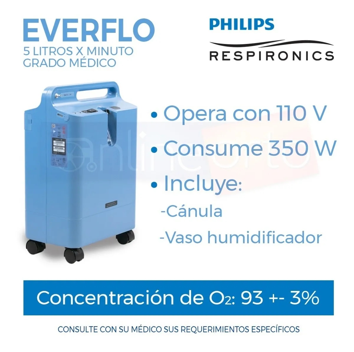 CONCENTRADOR DE OXÍGENO 5LTS PHILIPS RESPIRONICS + OXIMETRO