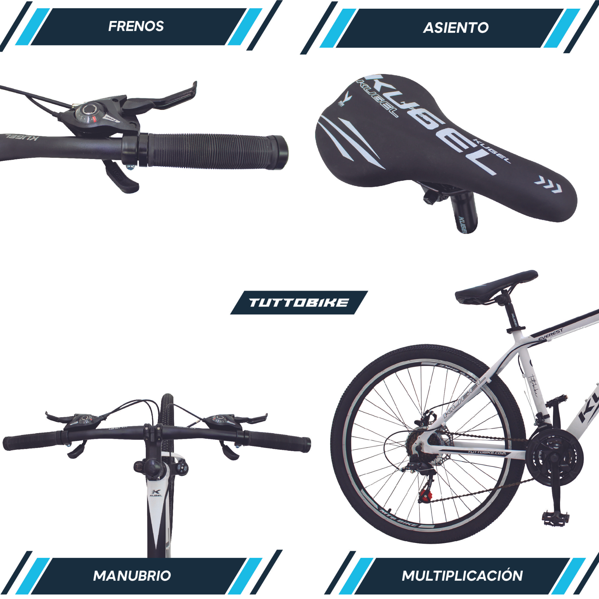 Bicicleta Montaña Rodada 26 21 Velocidades Kugel Everest Blanca