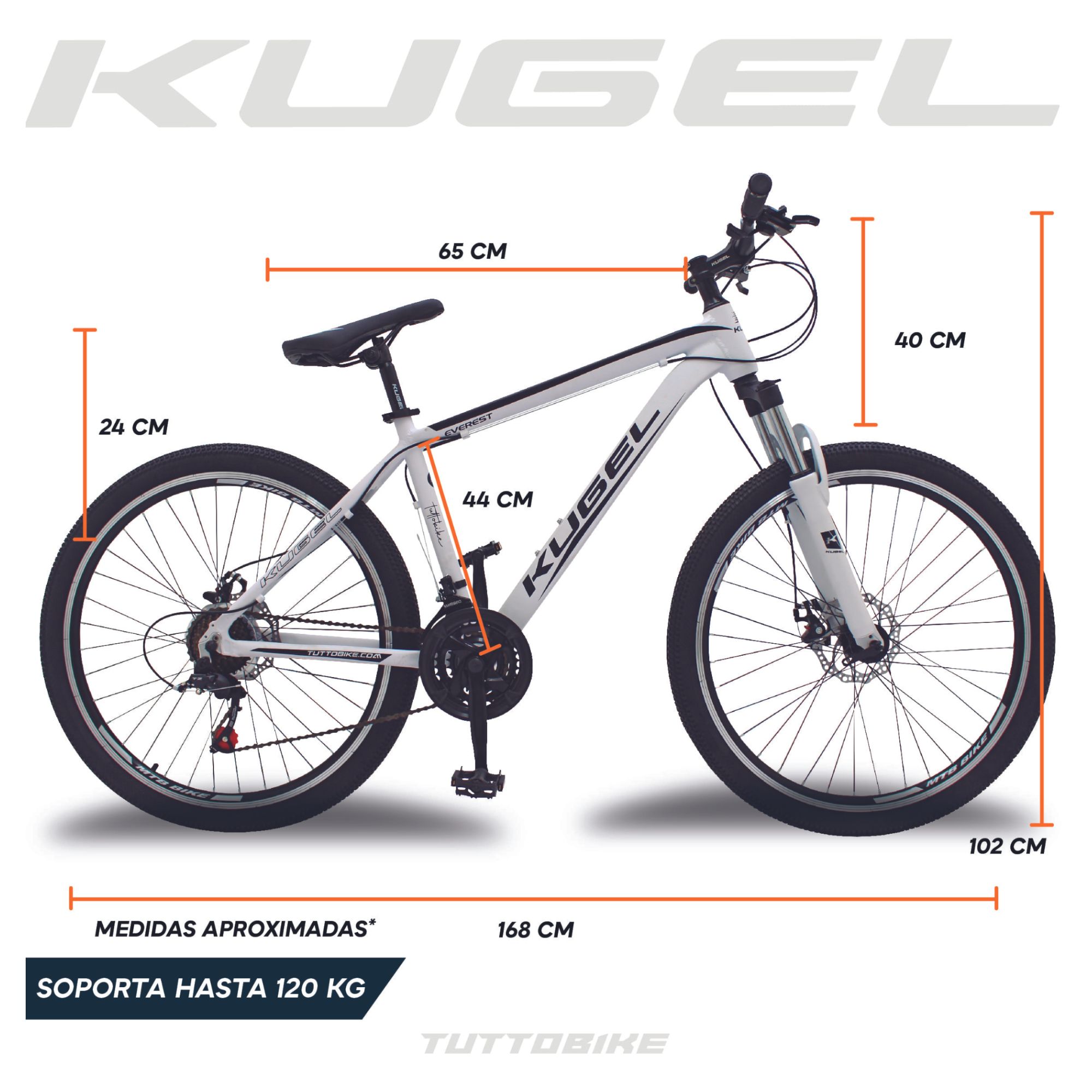 Bicicleta Montaña Rodada 26 21 Velocidades Kugel Everest Blanca