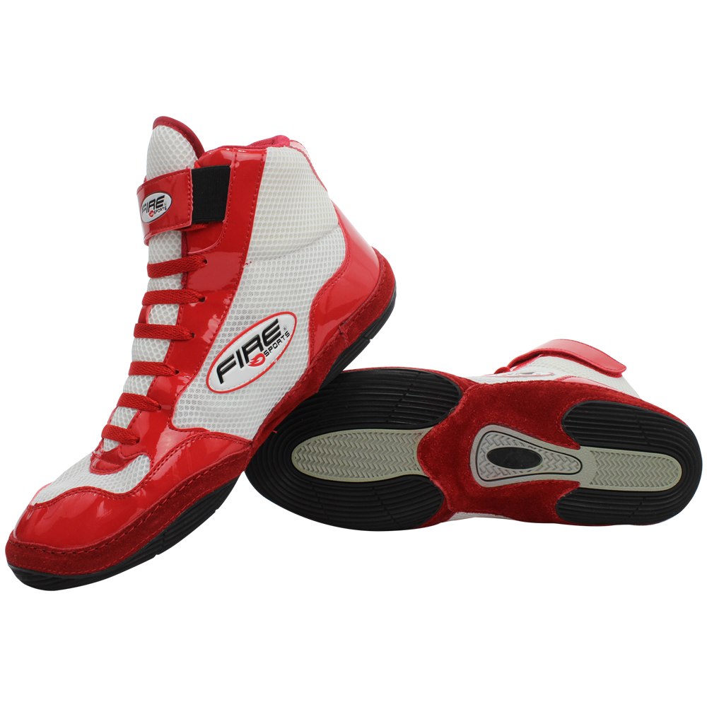 Par de Zapatillas Bota Fire Sports Box Boxeo MMA Luchas Blanco/Rojo