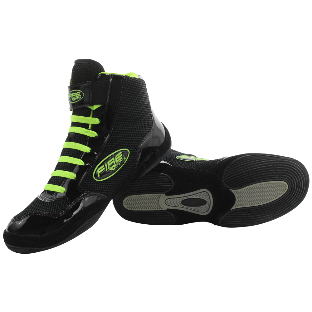 Par de Zapatillas Bota Fire Sports Box Boxeo MMA Luchas Negro/Verde