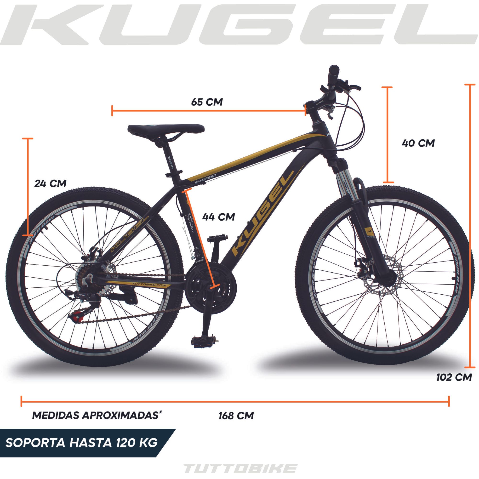 Bicicleta Montaña Rodada 26 21 Velocidades Kugel Everest Dorado