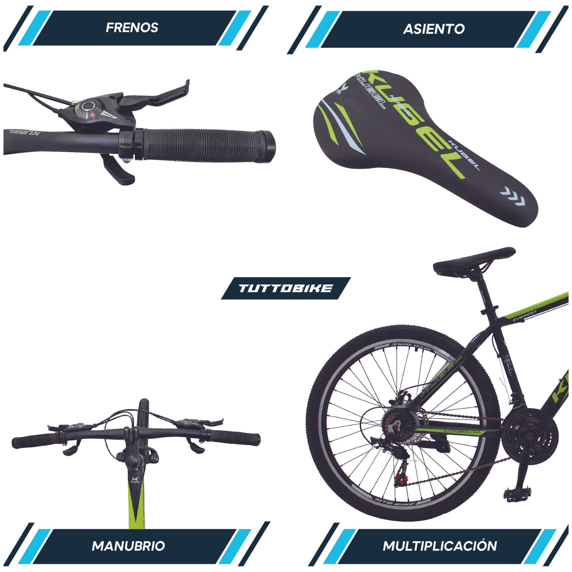 Bicicleta Montaña Rodada 26 21 Velocidades Kugel Everest Verde