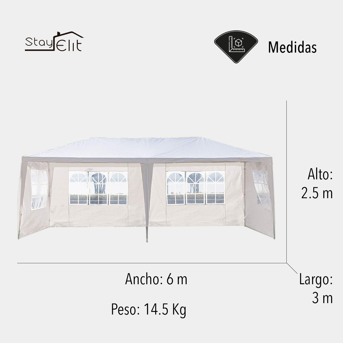 CARPA TOLDO CON PAREDES 6X3 COLOR BLANCO STAY ELITE