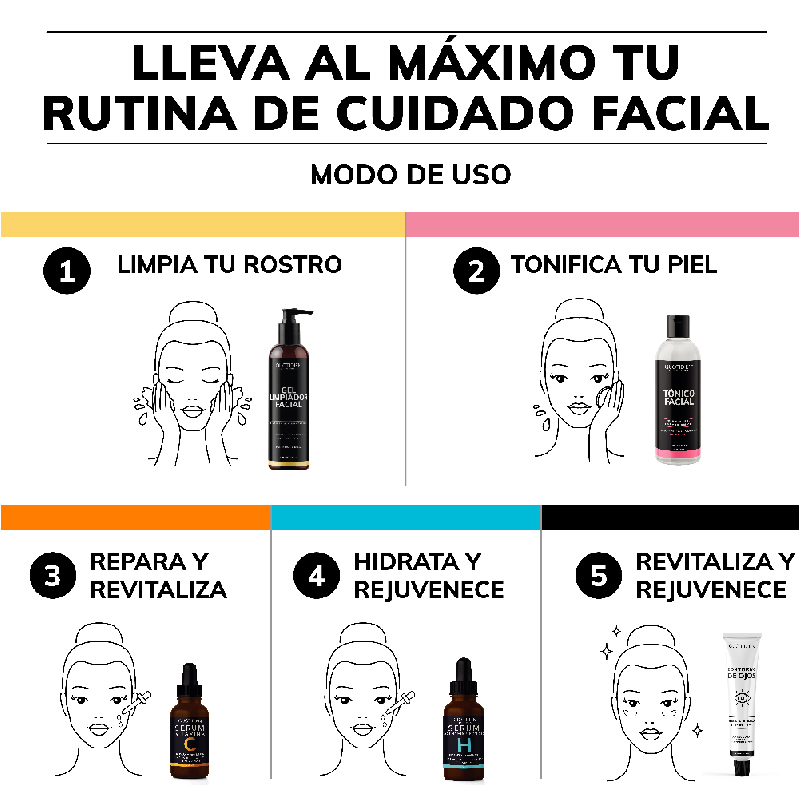Kit Limpiador + Tónico + Serum Vitamina C + Suero Acido Hialuronico + Gel Contorno de Ojos Skin Care Facial Quotidien