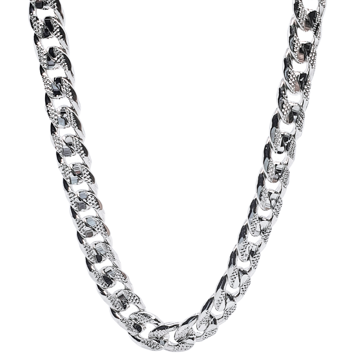 Cadena de plata cubana de hombre diamantada con broche de caja, incluye certificado y caja de regalo