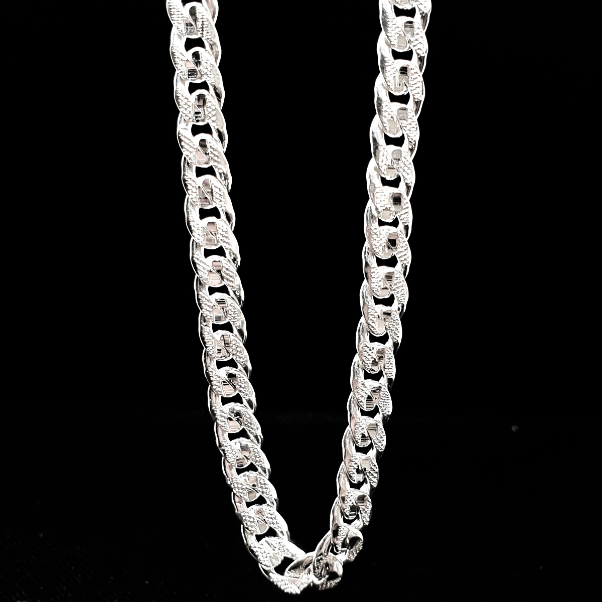 Cadena de plata cubana de hombre diamantada con broche de caja, incluye certificado y caja de regalo