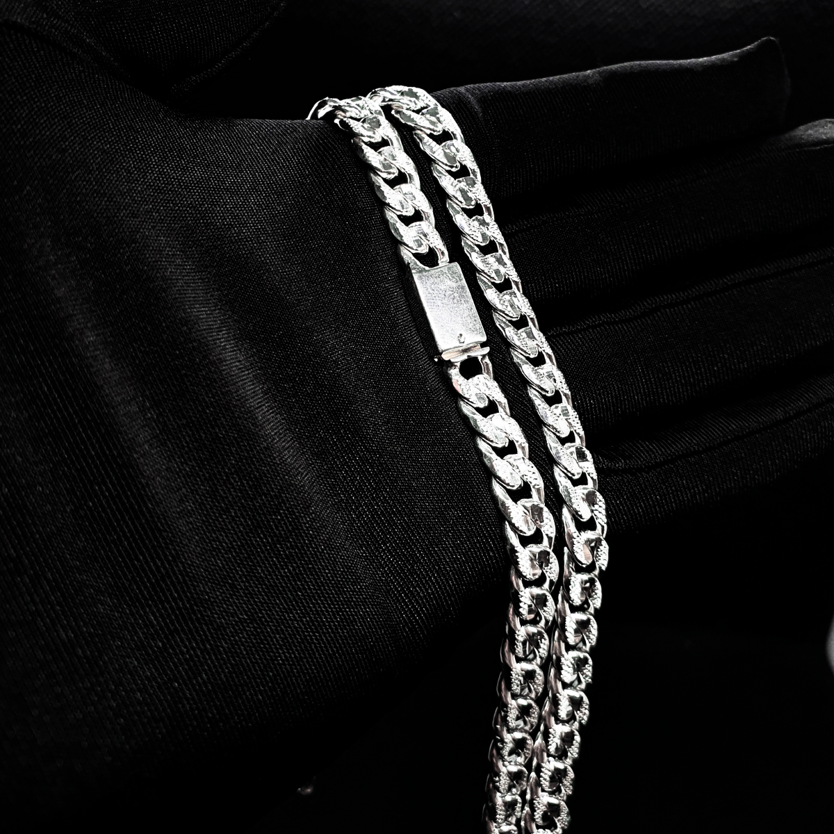 Cadena de plata cubana de hombre diamantada con broche de caja, incluye certificado y caja de regalo