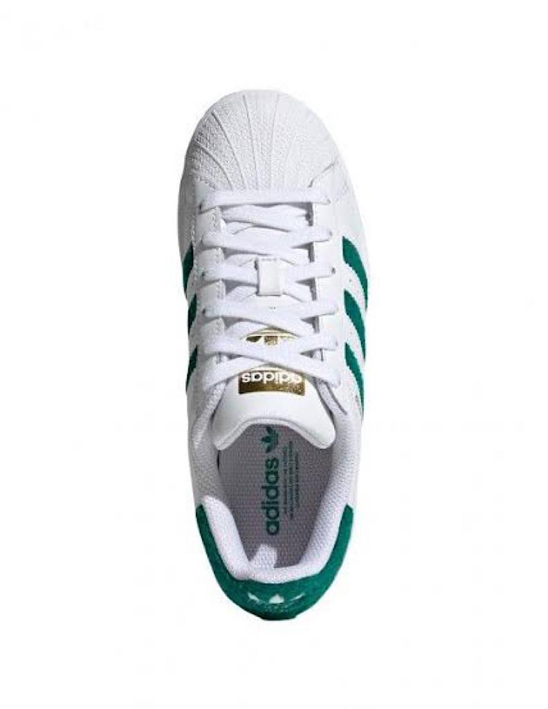 TENIS ADIDAS SUPERSTAR FOUNDATION BLANCO CON LINEAS VERDES (H03976)