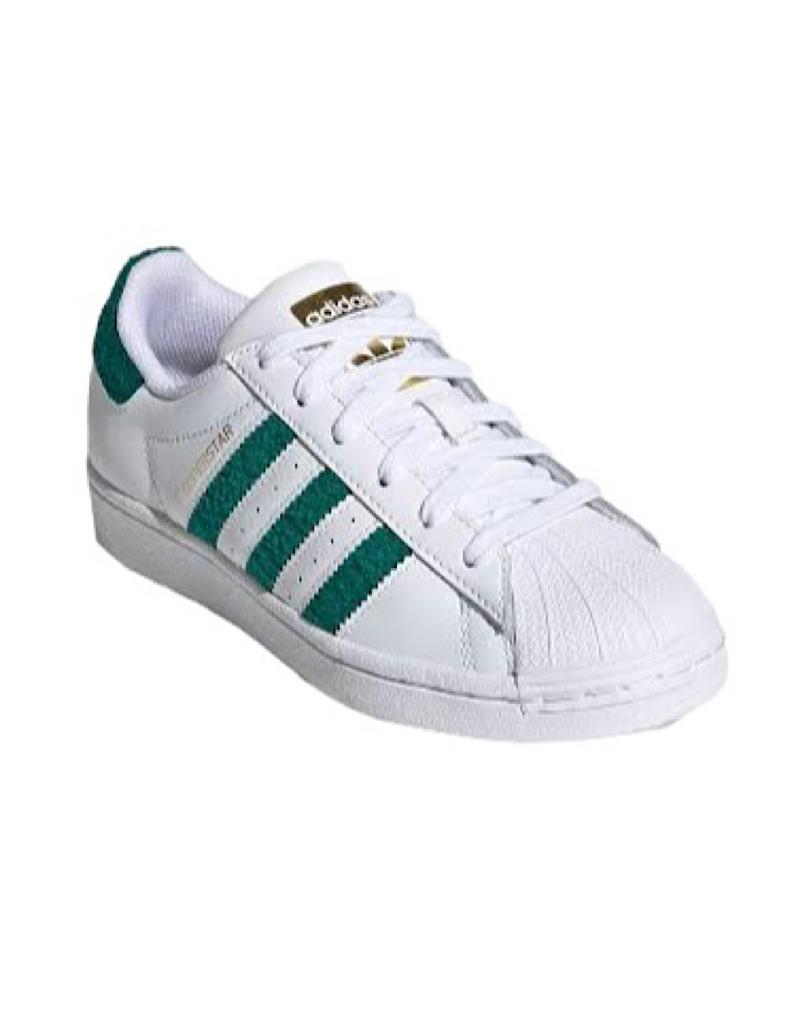 TENIS ADIDAS SUPERSTAR FOUNDATION BLANCO CON LINEAS VERDES (H03976)