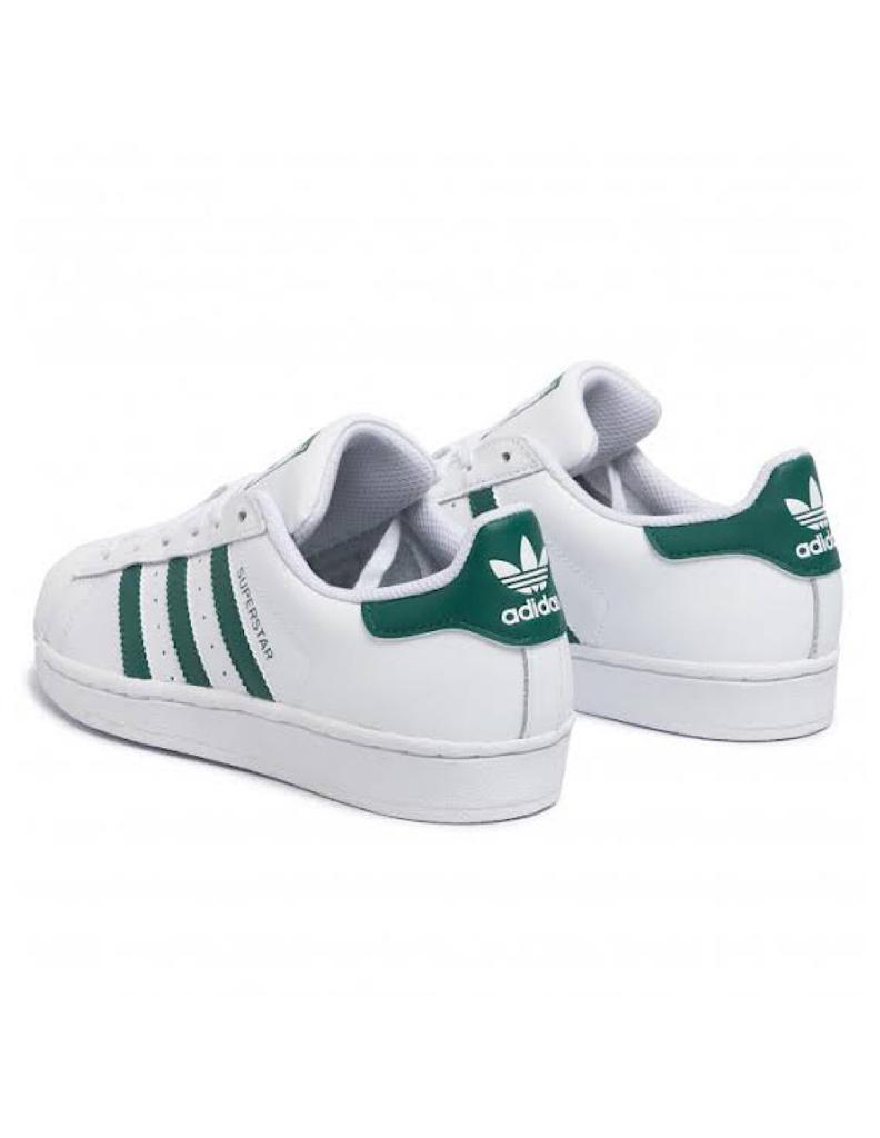 TENIS ADIDAS SUPERSTAR FOUNDATION BLANCO CON LINEAS VERDES (H03976)