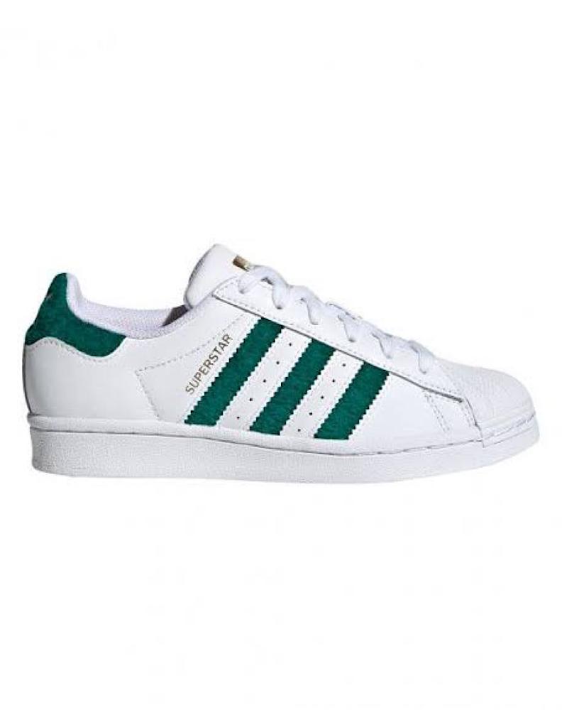 TENIS ADIDAS SUPERSTAR FOUNDATION BLANCO CON LINEAS VERDES (H03976)