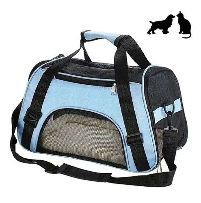 Bolsa Plegable Para Transporte De Mascota+almohadilla Felpa Azul