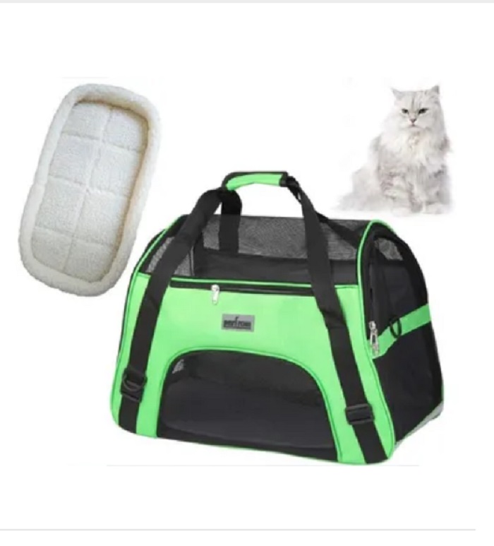 Bolsa Plegable Para Transporte De Mascota+almohadilla Felpa Verde