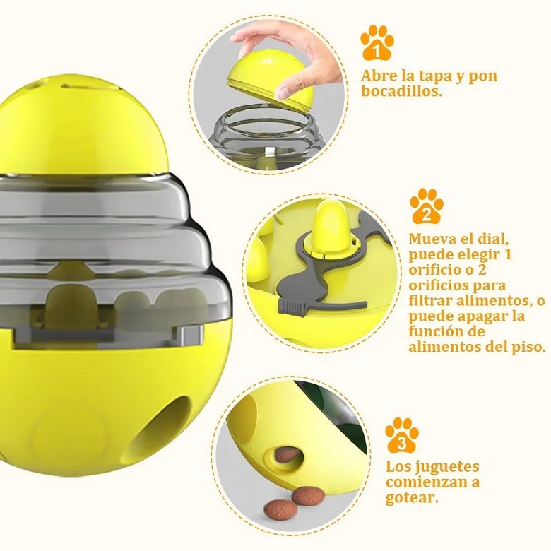 Dispensador De Comida Interactivo Para Perros, Amarillo