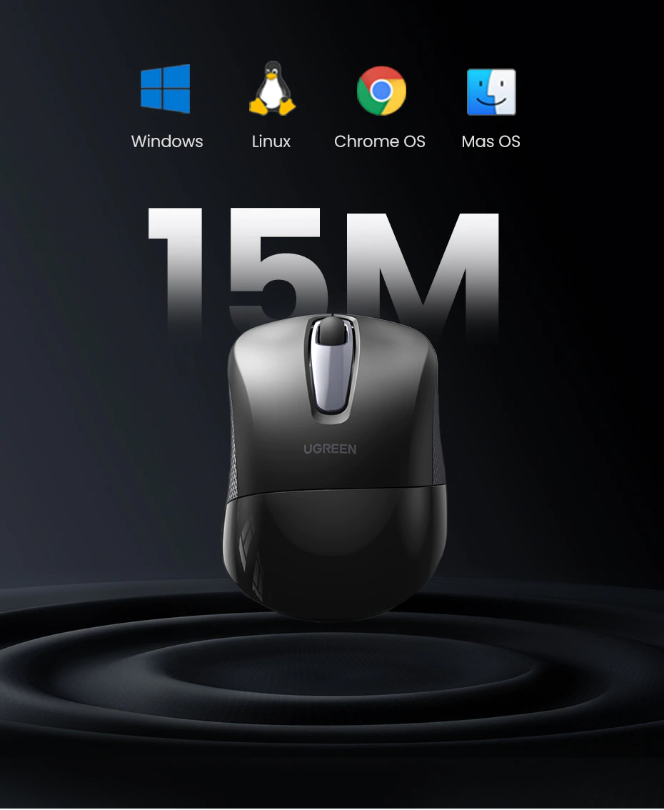 Mouse Inalámbrico Bluetooth Ergonomico Negro Ugreen