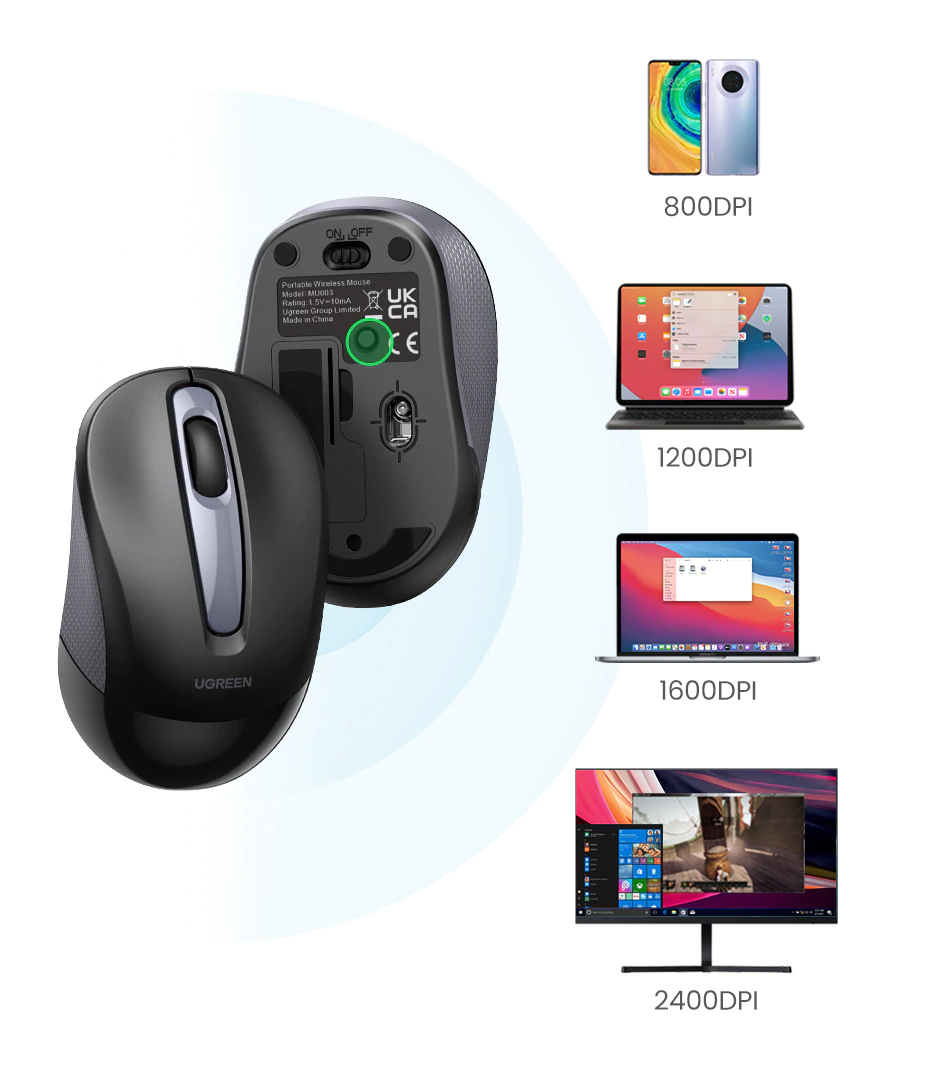 Mouse Inalámbrico Bluetooth Ergonomico Negro Ugreen