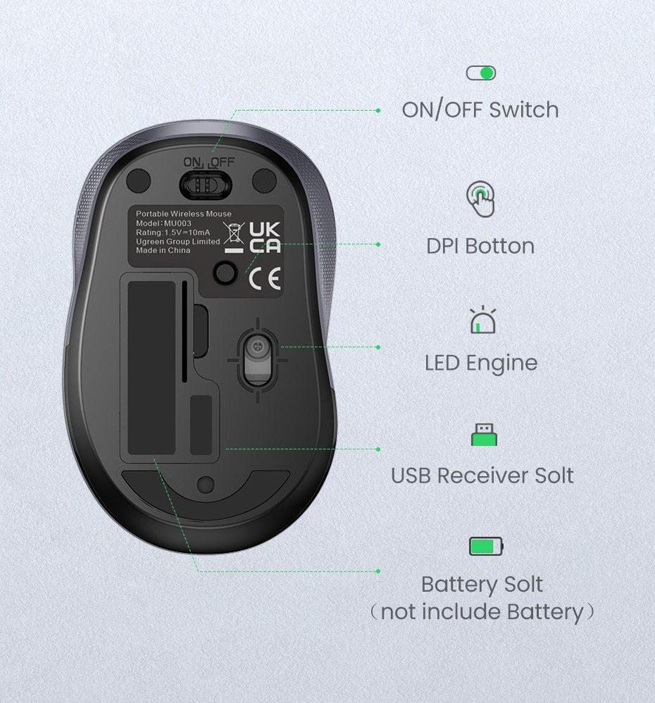 Mouse Inalámbrico Bluetooth Ergonomico Negro Ugreen
