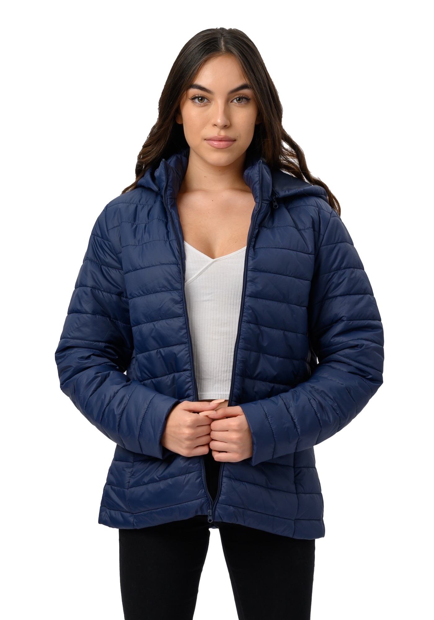 Chamarra Capitonada Con Capucha Para Mujer Color Azul - R/R