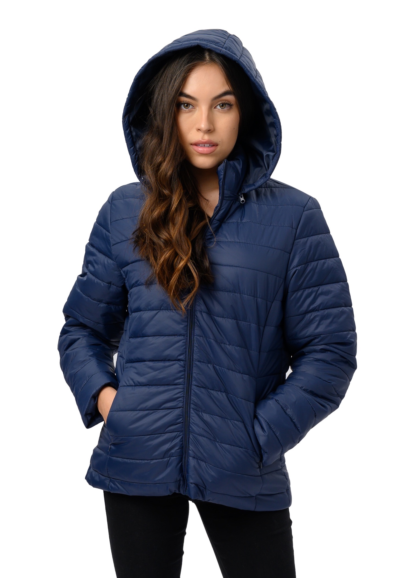 Chamarra Capitonada Con Capucha Para Mujer Color Azul - R/R