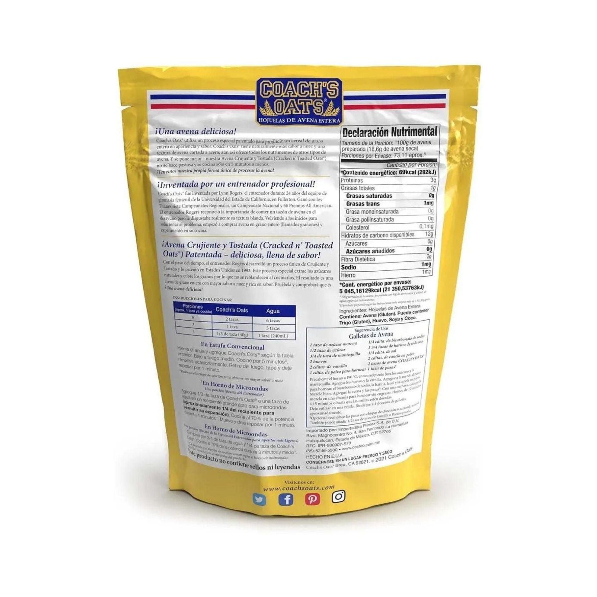 Hojuelas De Avena Entera Coachs Oats 1.36 Kg