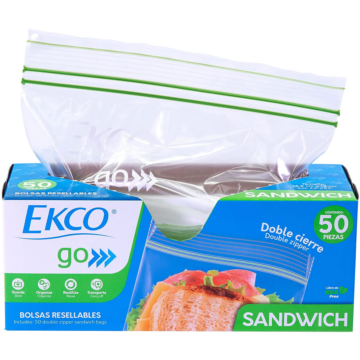 Bolsas Reusables Doble Cierre Multiusos 50 Pz Ekco 37581 VAS