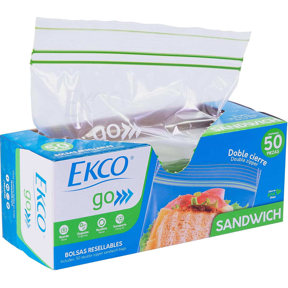 Bolsas Reusables Doble Cierre Multiusos 50 Pz Ekco 37581 VAS