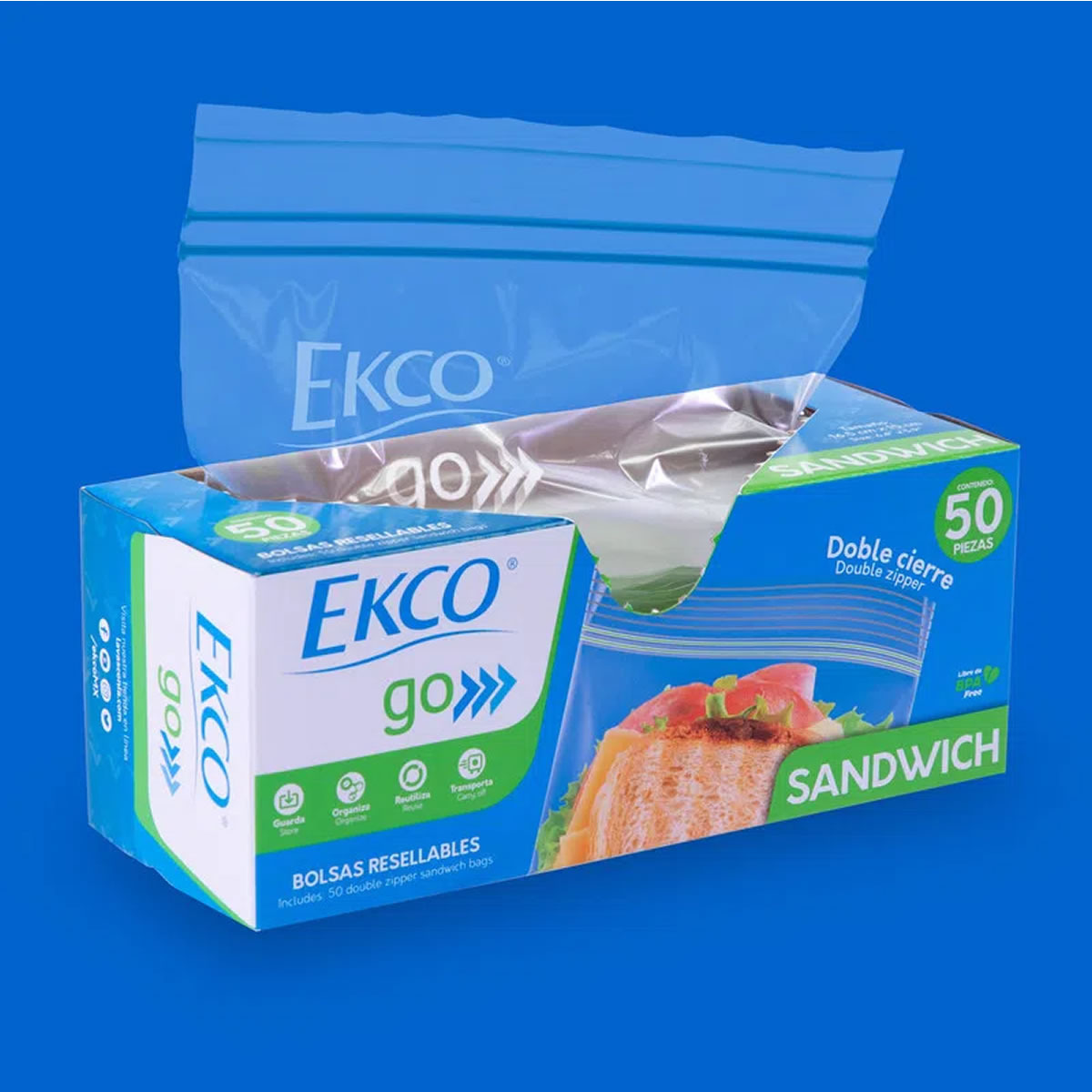 Bolsas Reusables Doble Cierre Multiusos 50 Pz Ekco 37581 VAS