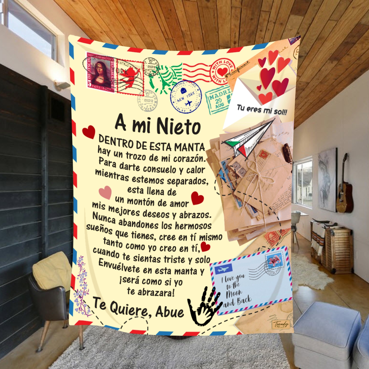 Manta De Polar Con Mensaje Abrazo A Mi Nieto de Abue 1.50 X 1.80 Mt.