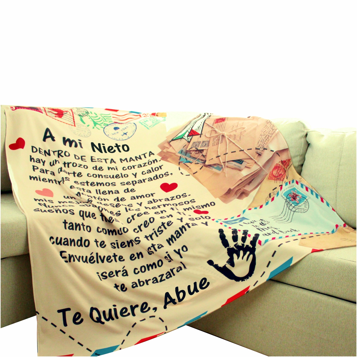 Manta De Polar Con Mensaje Abrazo A Mi Nieto de Abue 1.50 X 1.80 Mt.