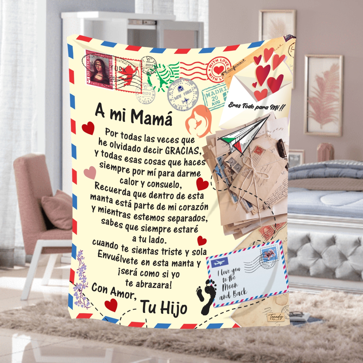 Manta De Polar Con Mensaje Abrazo A Mi Mamá de tu Hijo 1.50 X 1.80 Mt.
