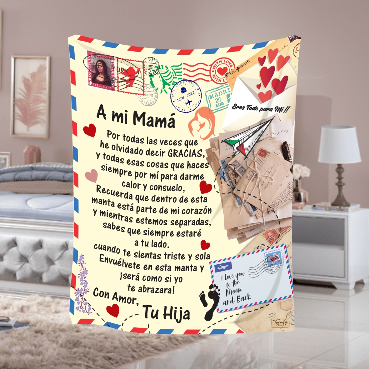 Manta De Polar Con Mensaje Abrazo A Mi Mamá de tu Hija 1.50 X 1.80 Mt.