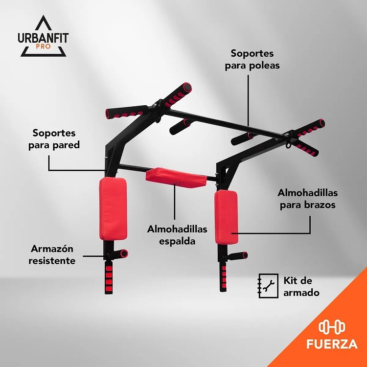 Gym Barra Para Dominadas 8 en 1 Uso Rudo Rojo