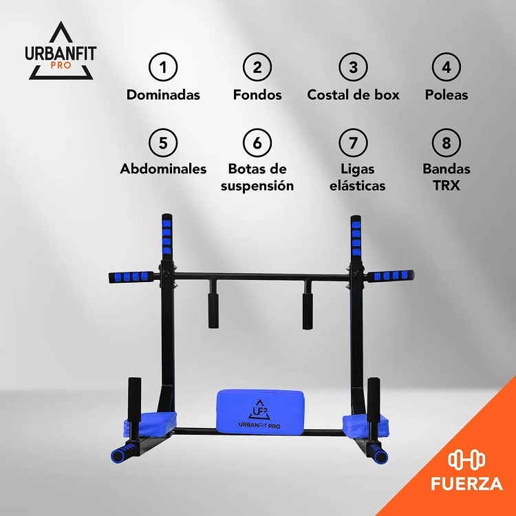 Gym Barra Para Dominadas 8 en 1 Uso Rudo Azul