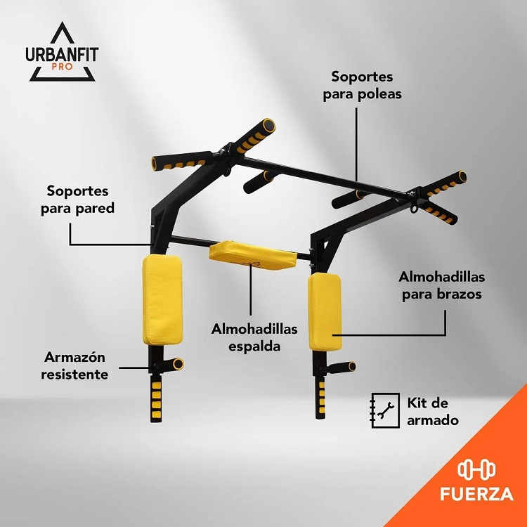 Gym Barra Para Dominadas 8 en 1 Uso Rudo Amarillo