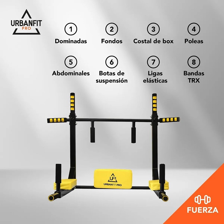 Gym Barra Para Dominadas 8 en 1 Uso Rudo Amarillo