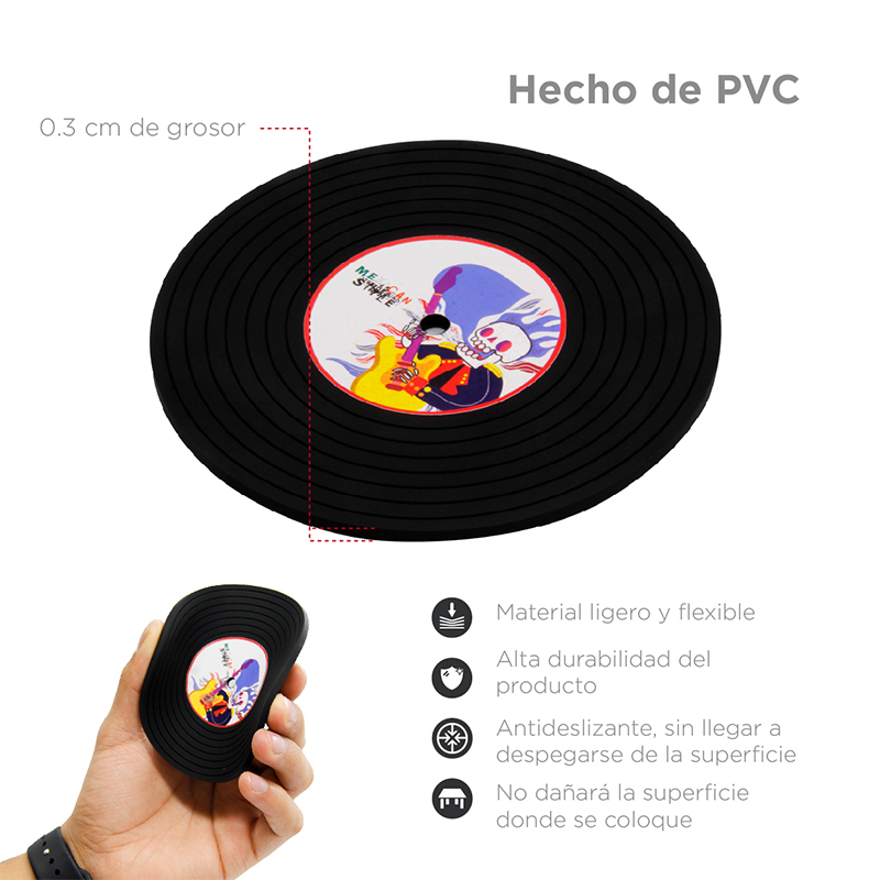 Portavasos para Mesa, Antideslizantes, Diseño Disco de Vinilo Retro, 6 piezas, Marca Red Baboon