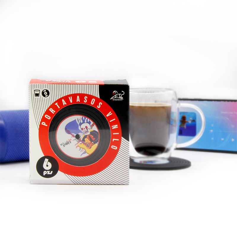 Portavasos para Mesa, Antideslizantes, Diseño Disco de Vinilo Retro, 6 piezas, Marca Red Baboon