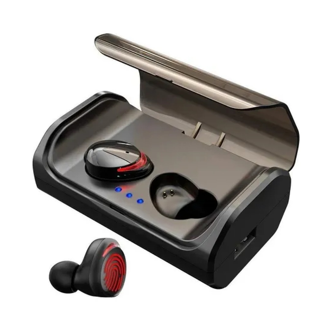 Audífonos in-ear inalámbricos Arbily T8 negro con luz rojo LED