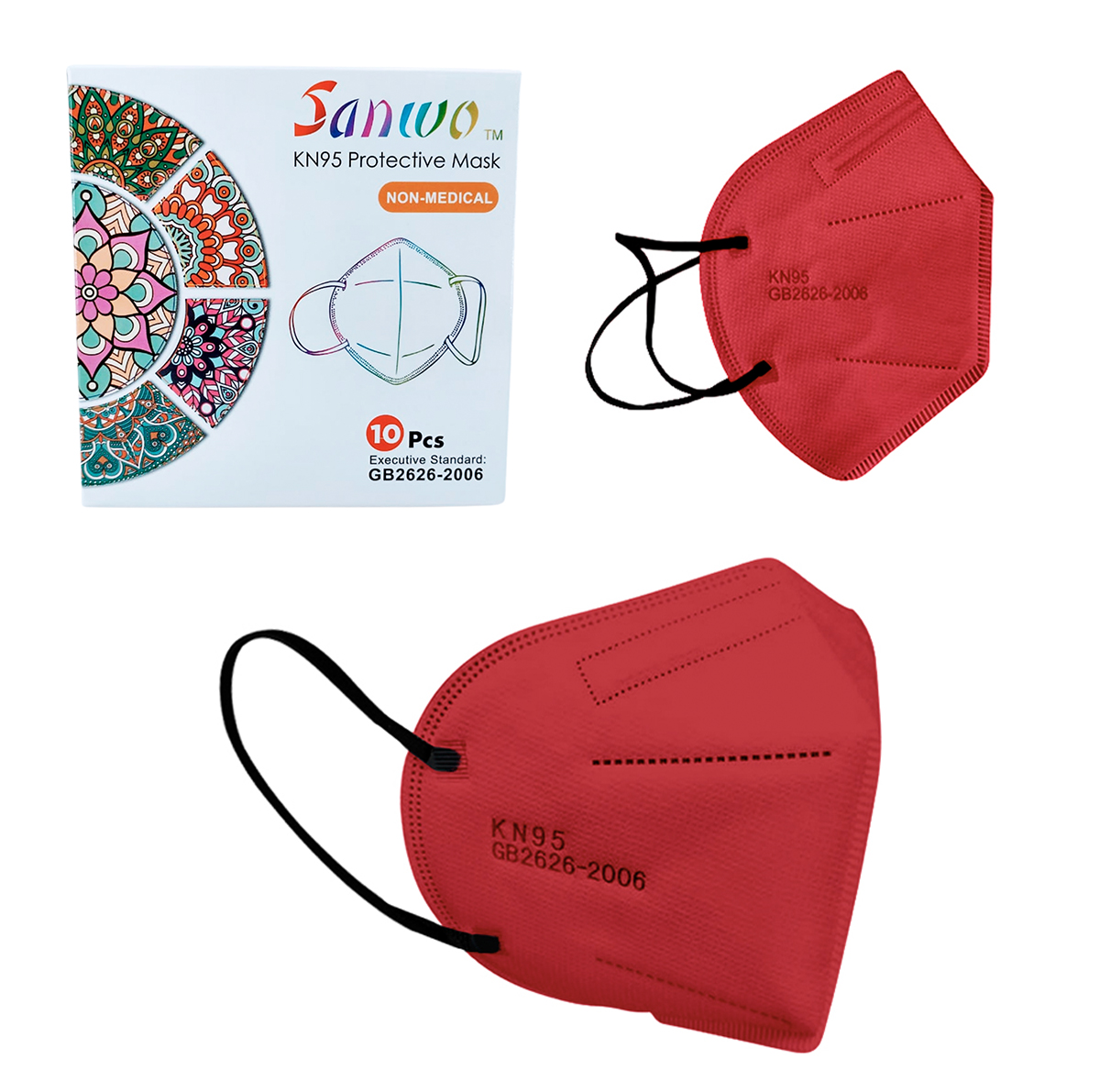Cubrebocas KN95 Promocion Sanwo 100 piezas 50 color blanco 50 Rojo liso Mayoreo
