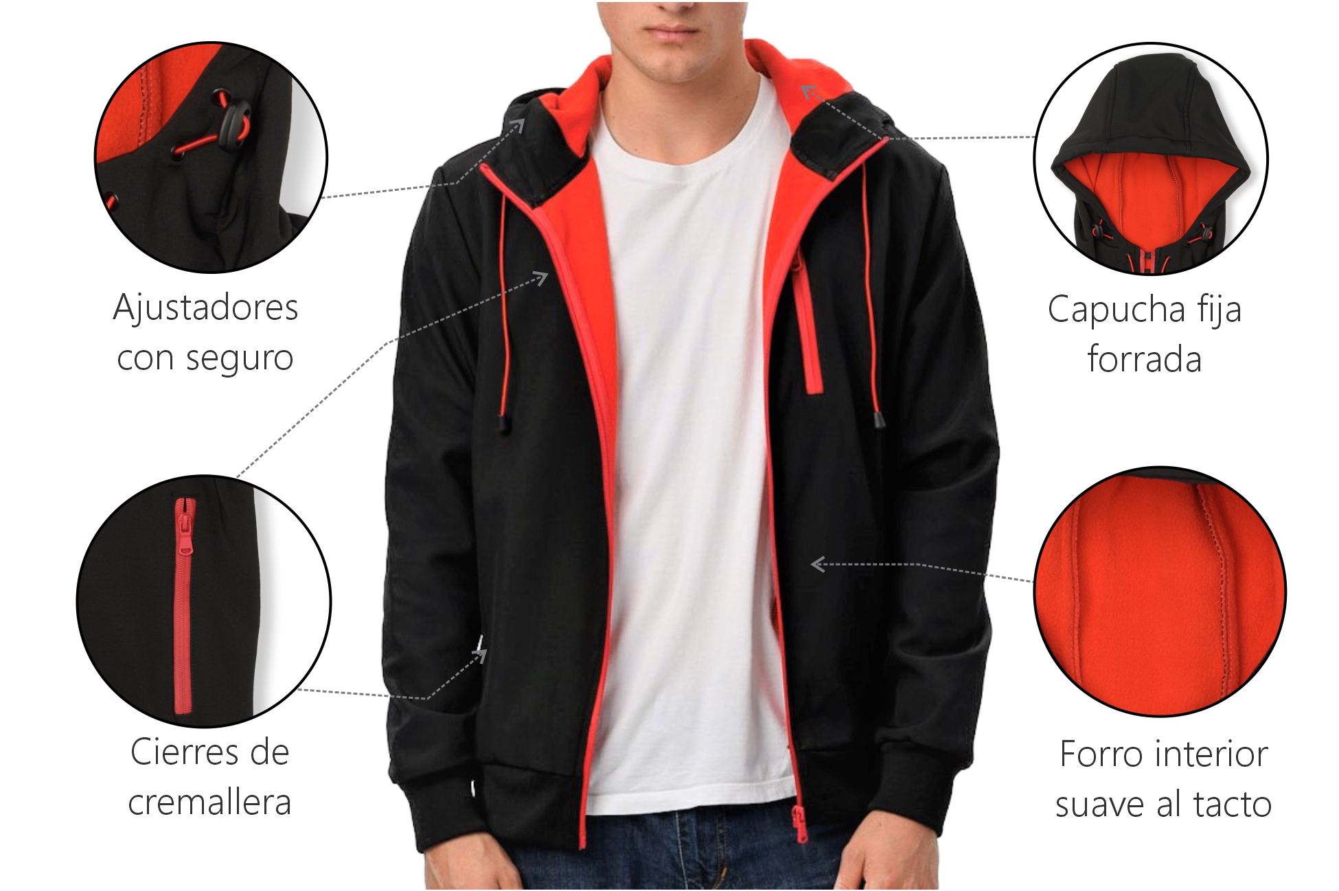 Sudadera Hoodie Con Capucha y Cierre De hombre Color Negro - R/R