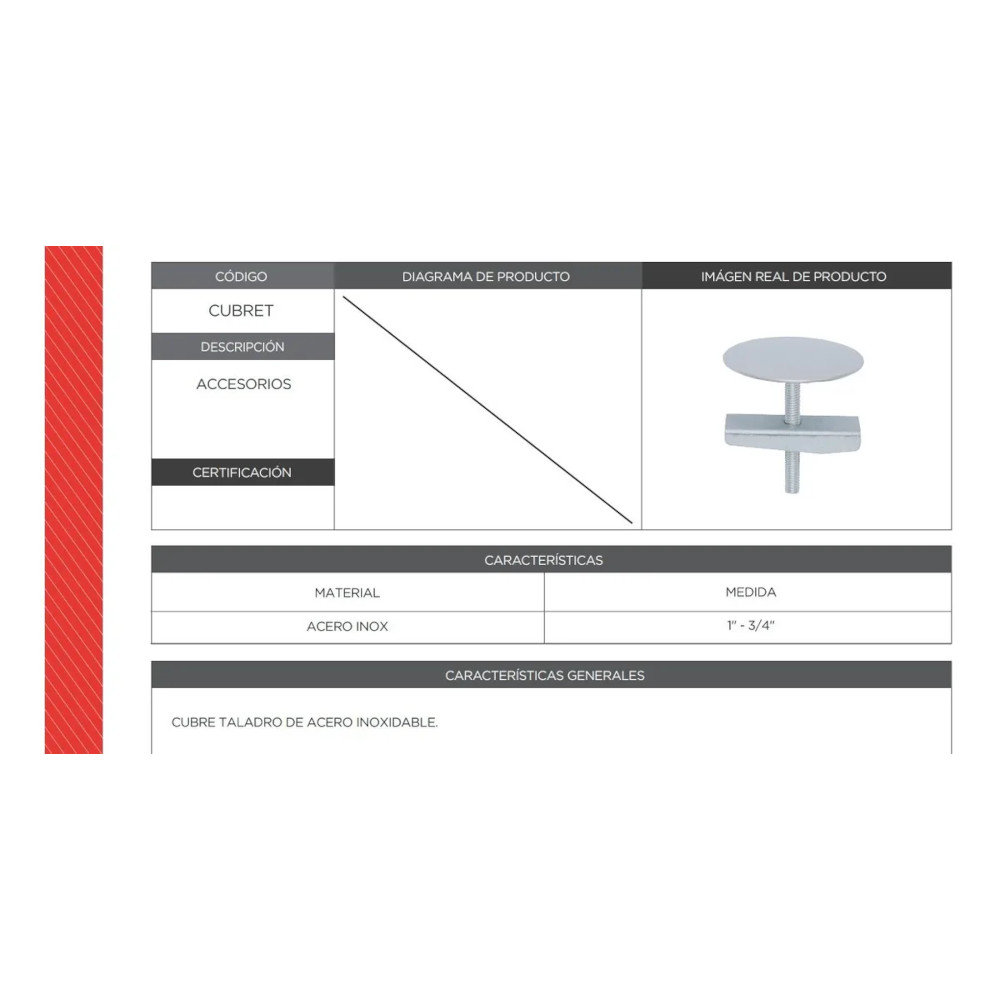 CNX Cubretaladros de 1" -3/4 de Acero Inoxidable para Tarja