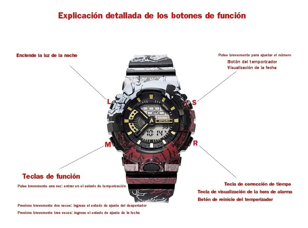 Reloj Electrónico Cronógrafo Luminoso Digital Impermeable Blanco Con Negro