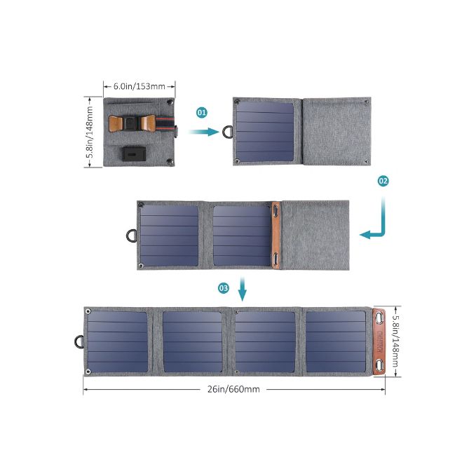 Cargador Portatil con Paneles Solares Dos Salidas 14W.