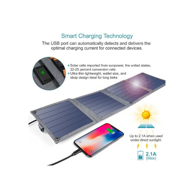 Cargador Portatil con Paneles Solares Dos Salidas 14W.