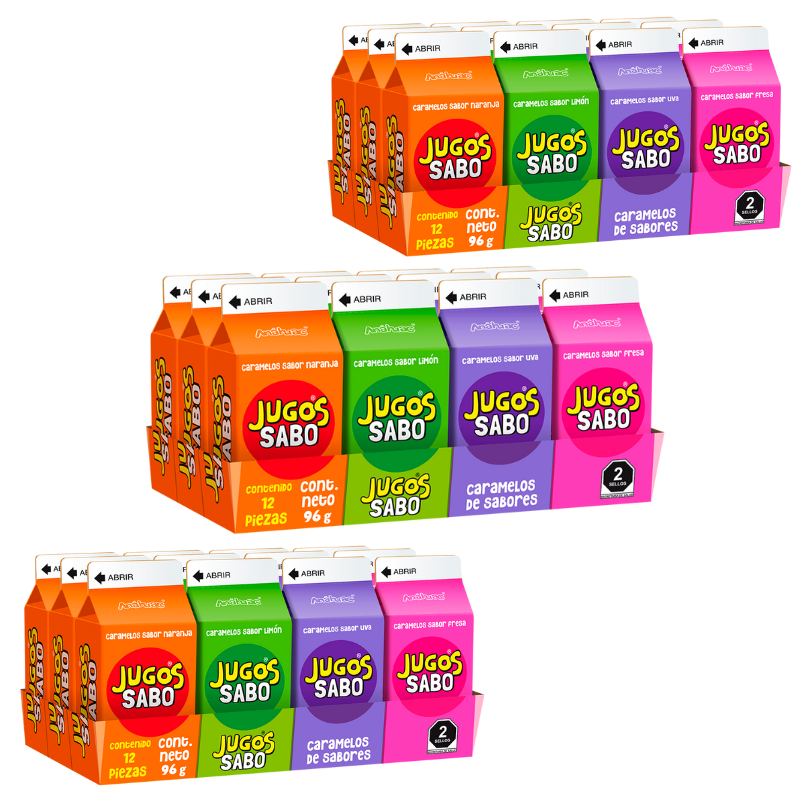 Paquete 6 Caramelo Jugos Sabo 12 piezas c/u