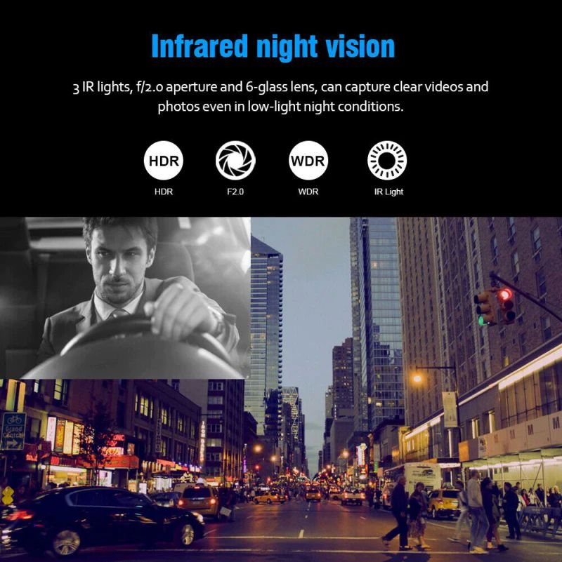 Cámara Doble Para Auto Frontal Y Lateral Full HD 1080P Con Pantalla Sensor Movimiento Y Sensor De Choque Visión Nocturna Para Didi Uber Taxi