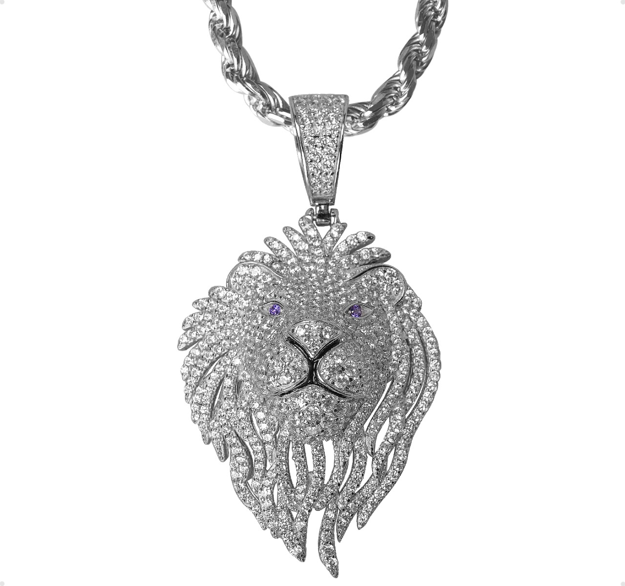 Dije León Y Cadena Torzal Plata Ley 925 Italia + Estuche