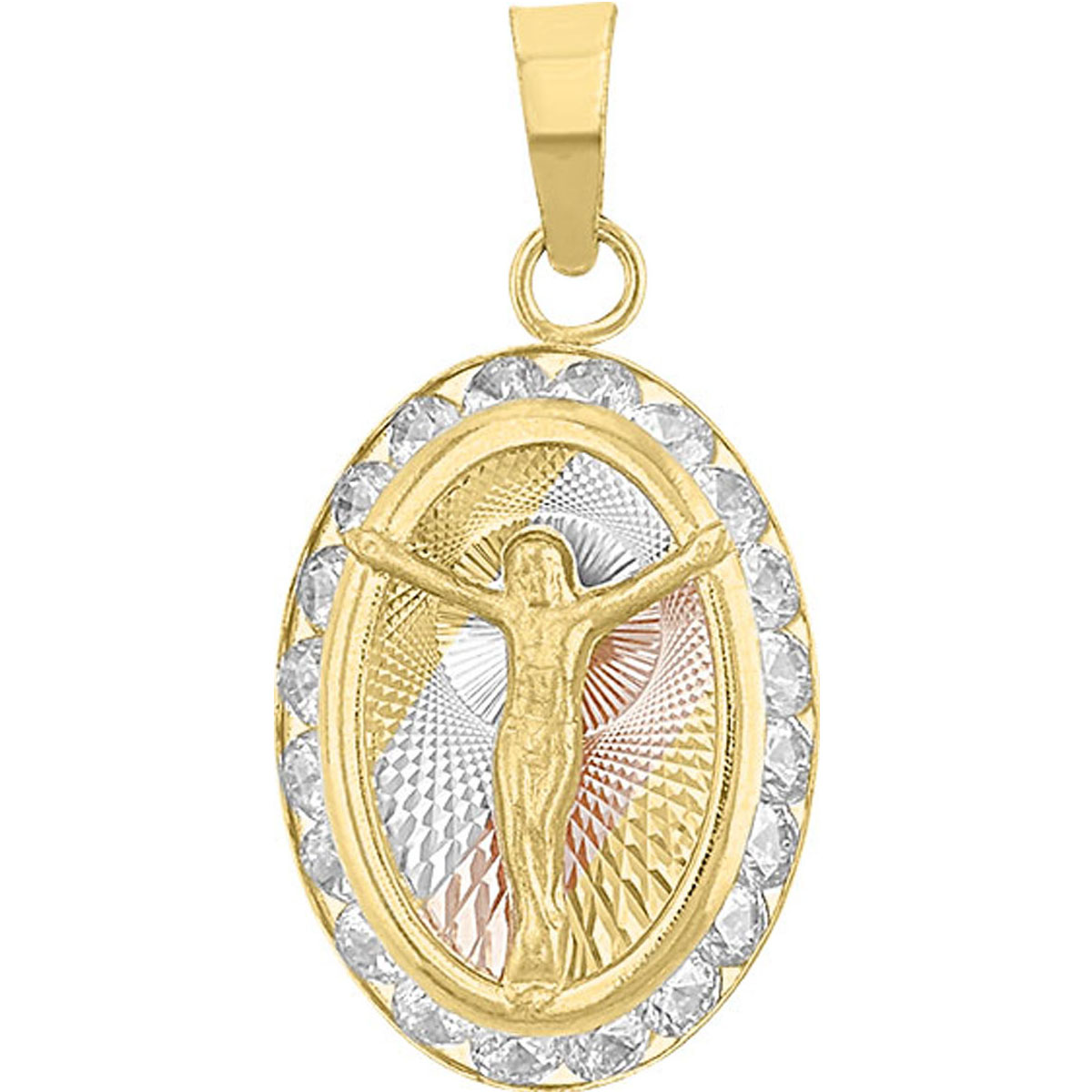 Medalla Cristo Platillo Oval 3 Colores Elaborado En Oro De 10 K
